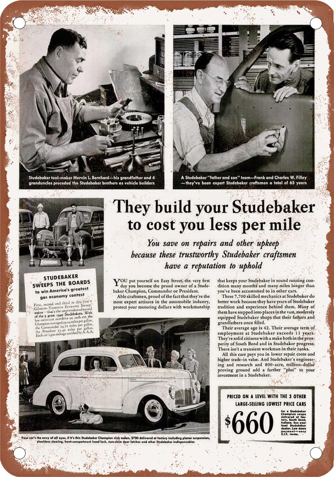METAL SIGN - 1940 Studebaker Vintage Ad 10 - Old Retro Rusty Look home decor