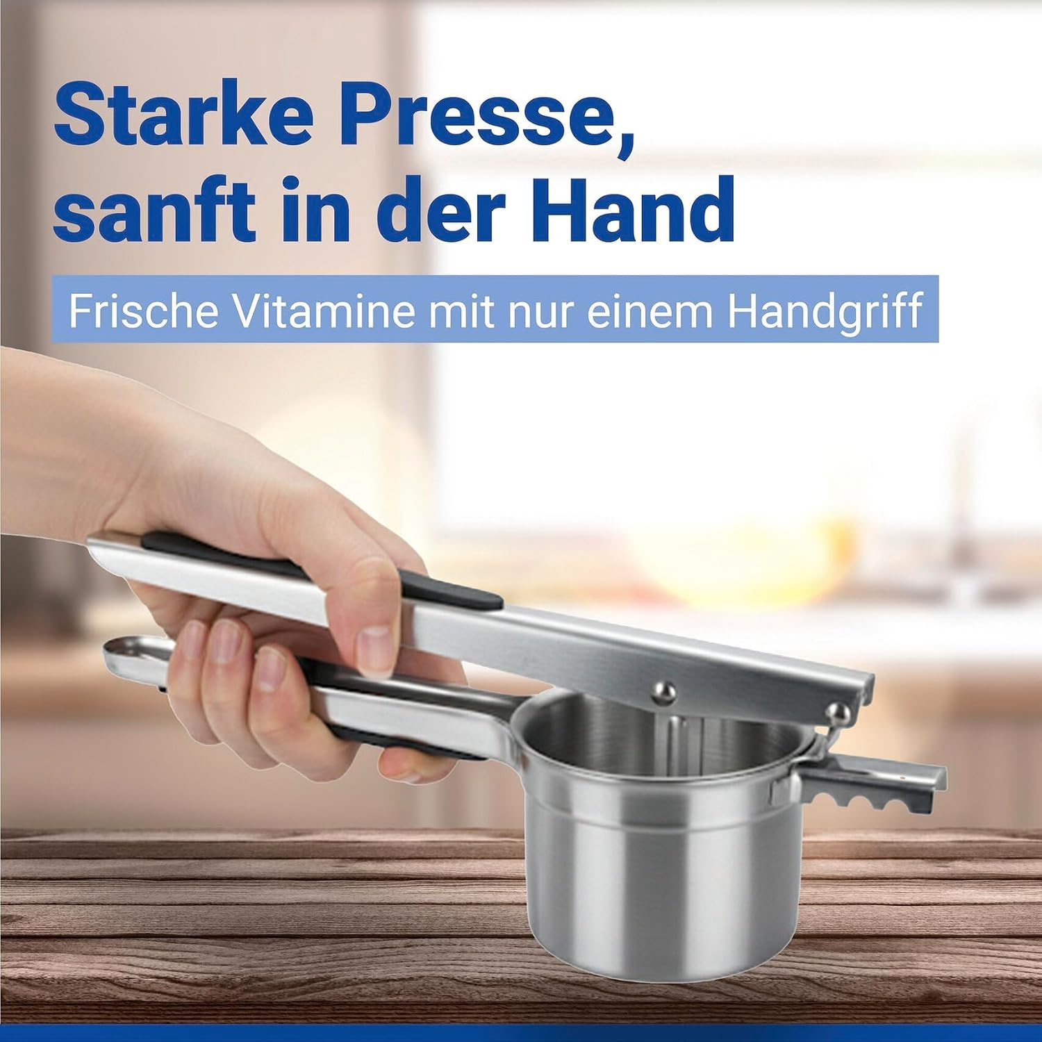 Multi-Press XL Stainless Steel Large Potato Press and Kitchen Press with 4 Inserts, 330 ml Volume, Non-Slip Silicone Handles, Dishwasher Safe