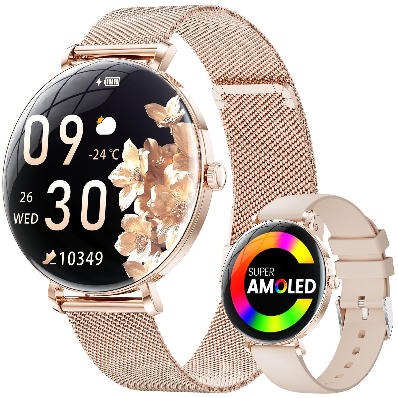 LIGE Montre Connectée Femme avec Appel Bluetooth, 1,43'' AMOLED Écran Smartwatch avec Santé Au Féminin, 120+ Mode Sportif, Sommeil, Fréquence Cardiaque, Étanche IP68 Podometre pour Android iOS