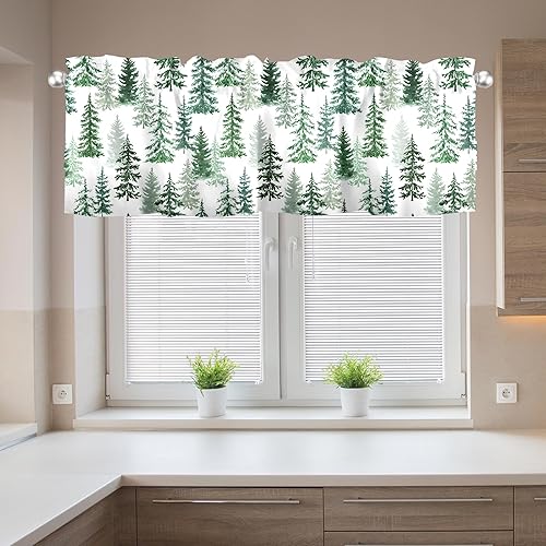 Miniatura 9 de Cortinas de Navidad de invierno para ventanas de cocina, 54 x 18 pulgadas, diseño de copo de nieve de árbol rojo, cenefa decorativa con bolsillo