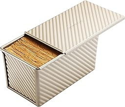 MONFISH Pullman loaf Pan – loaf pan w lid - Wavy Non-Stick Toast Mold - Loaf Bread Baking Pan champagne gold (8.5x4.75x4.5)