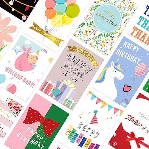 Miniatura 4 de 70 tarjetas de cumpleaños únicas a granel, caja surtida de tarjetas de felicitación para todas las ocasiones con sobres y calcomanías en blanco,