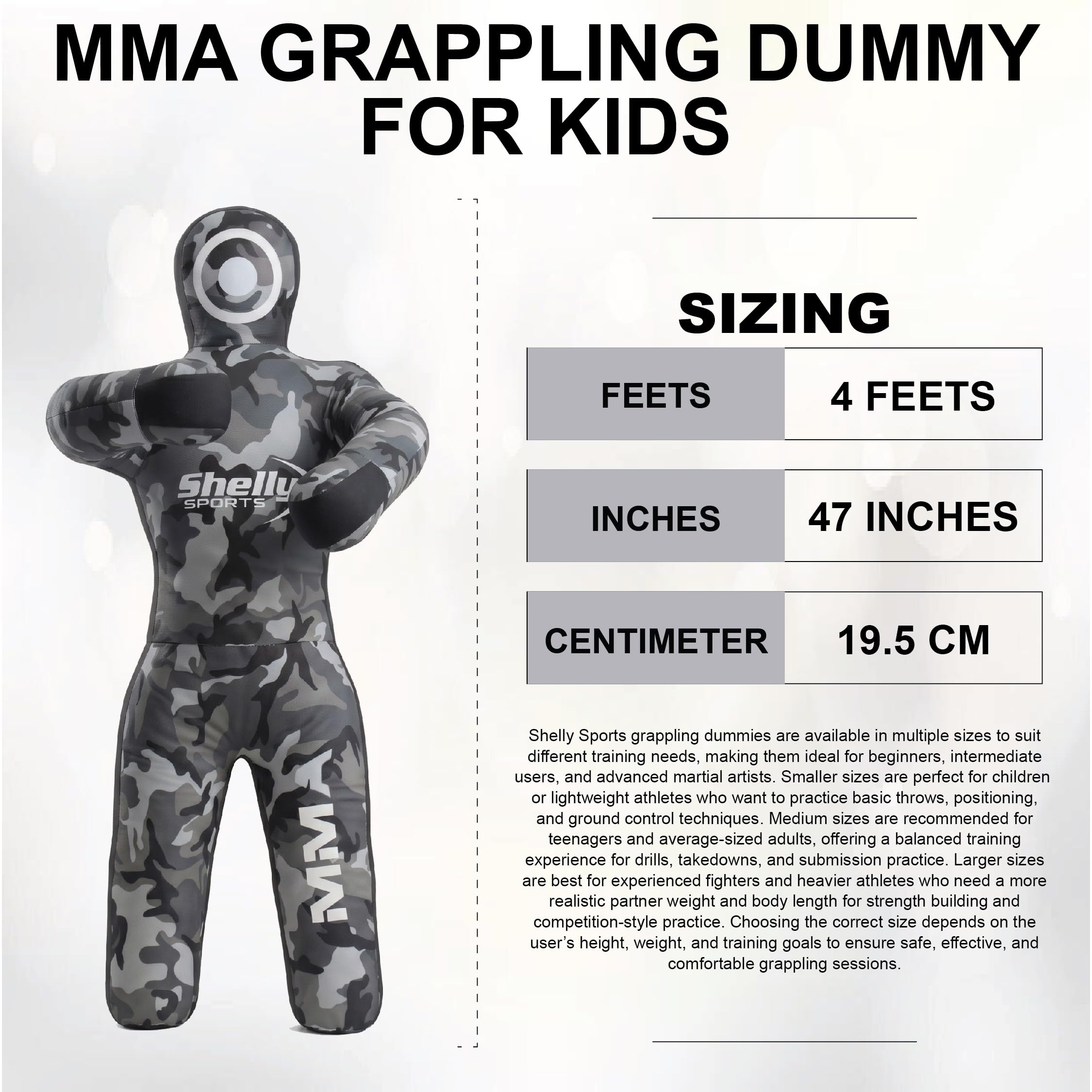 Shelly - Ciuccio per sacco da boxe per bambini, per arti marziali, boxe, karate, jiu jitsu, brasiliano, per arti marziali, boxe, karate, allenamento, senza imbottitura