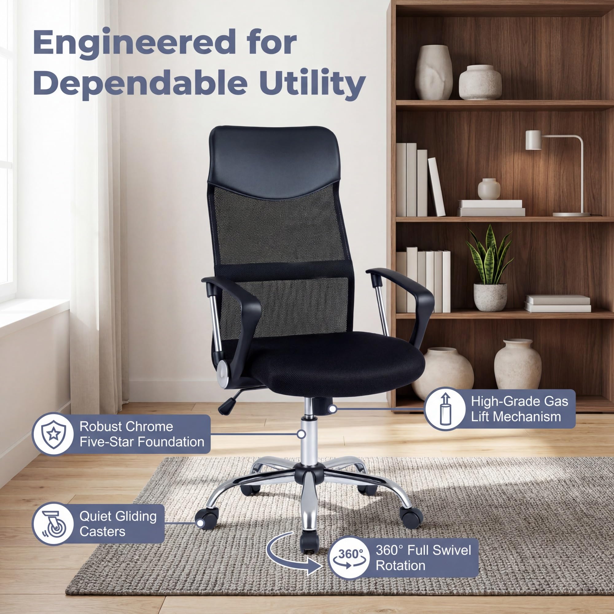 KOMFOTTEU Sedia da Ufficio Ergonomica con Ruote, Altezza Regolabile, 150kg | Poltrona Scrivania Girevole in Rete, Oscillazione, con Cuscino Imbottito, Braccioli e Schienale, per Studio e Lavoro