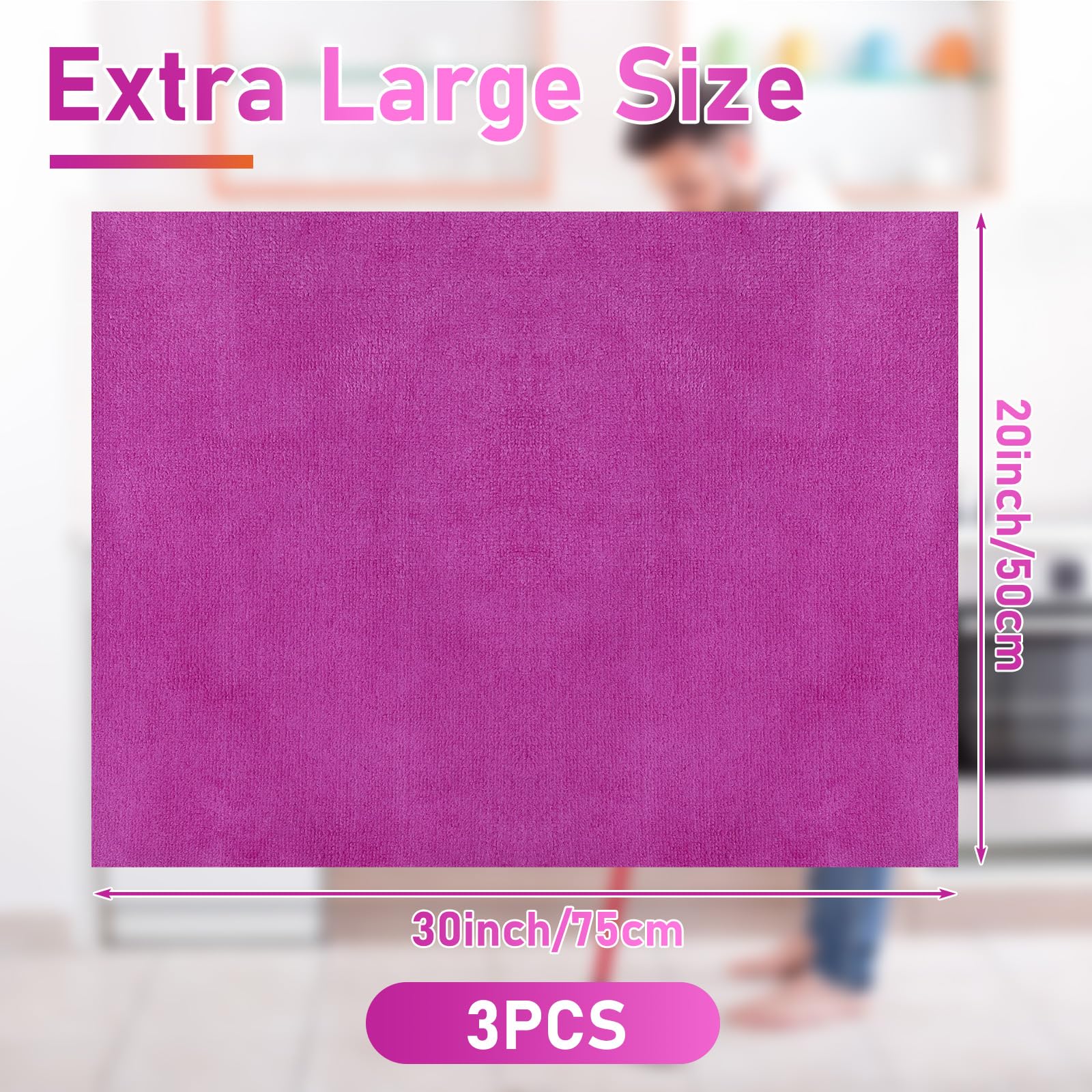 Newwiee 3 Panni In Microfibra Extra Large 76x50 Cm – Lavabili E Riutilizzabili Per Pulizia Casa, Vetri, Auto, Senza Striature (Rosso, Blu, Verde) - 3