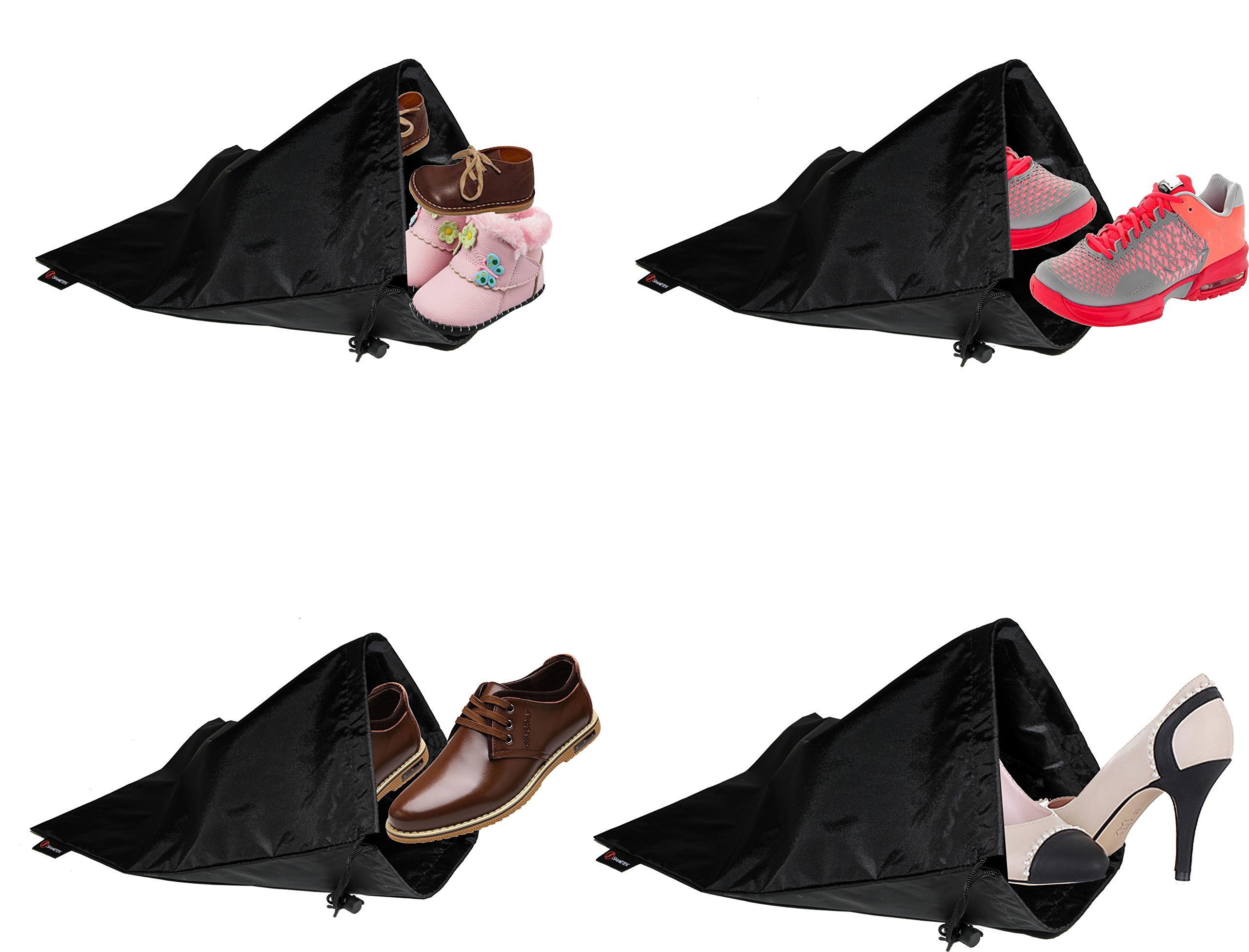 Smartek Black Nylon Water-repellent Multipurpose Shoe Bags (Set of 4)