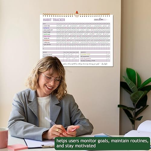 Miniatura 7 de Calendario de seguimiento de hábitos  Agenda sin fecha, semanal y mensual con encuadernación en espiral dorada, herramientas de productividad