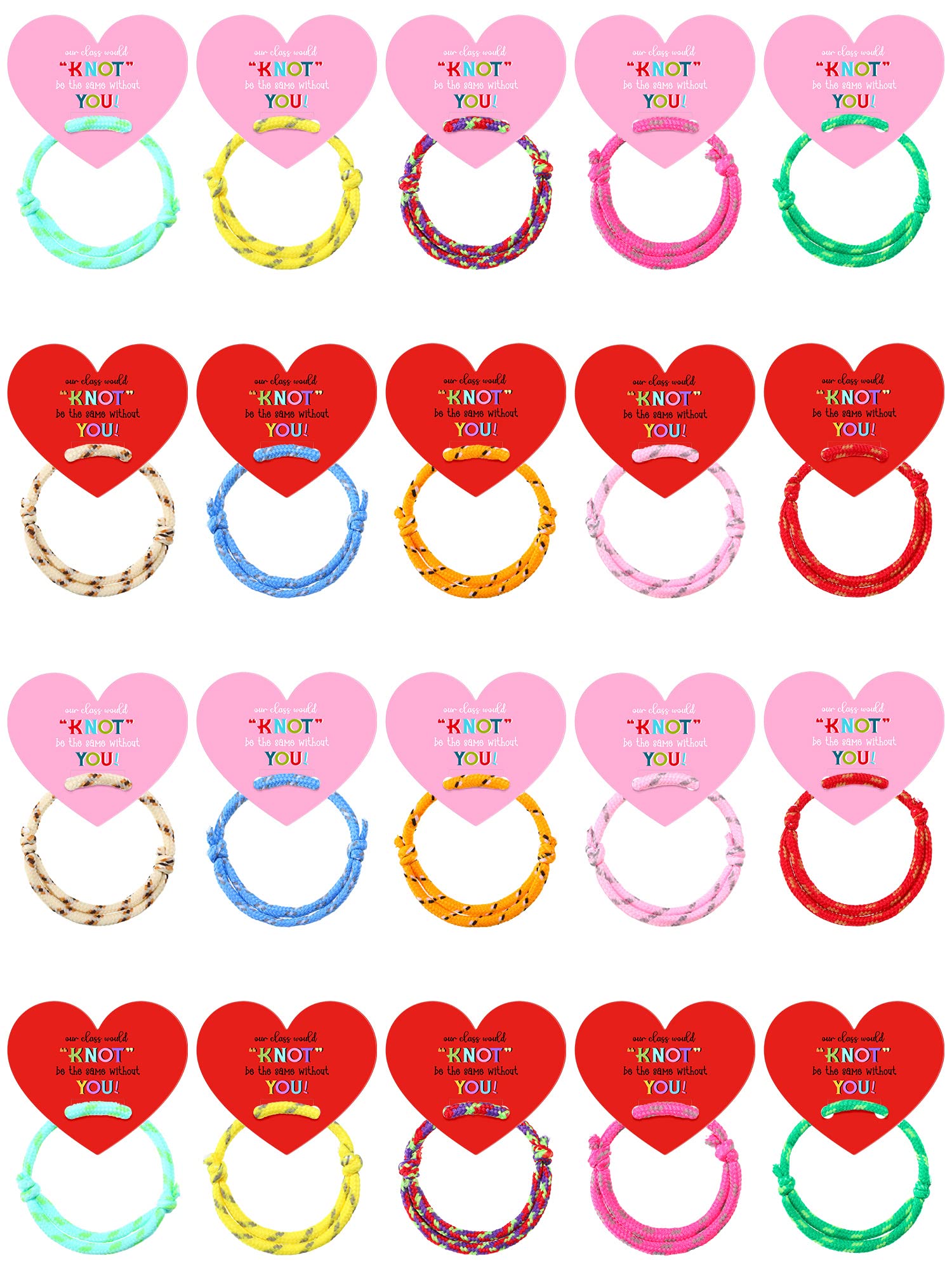 Junkin 60 Sets Valentine Knot Bracelets with Cards Our Class Will Knot Be the Same Without You Classroom Valentines Exchange Gifts Friendship Bracelets Cards for Kids Party Favors (Heart Card)