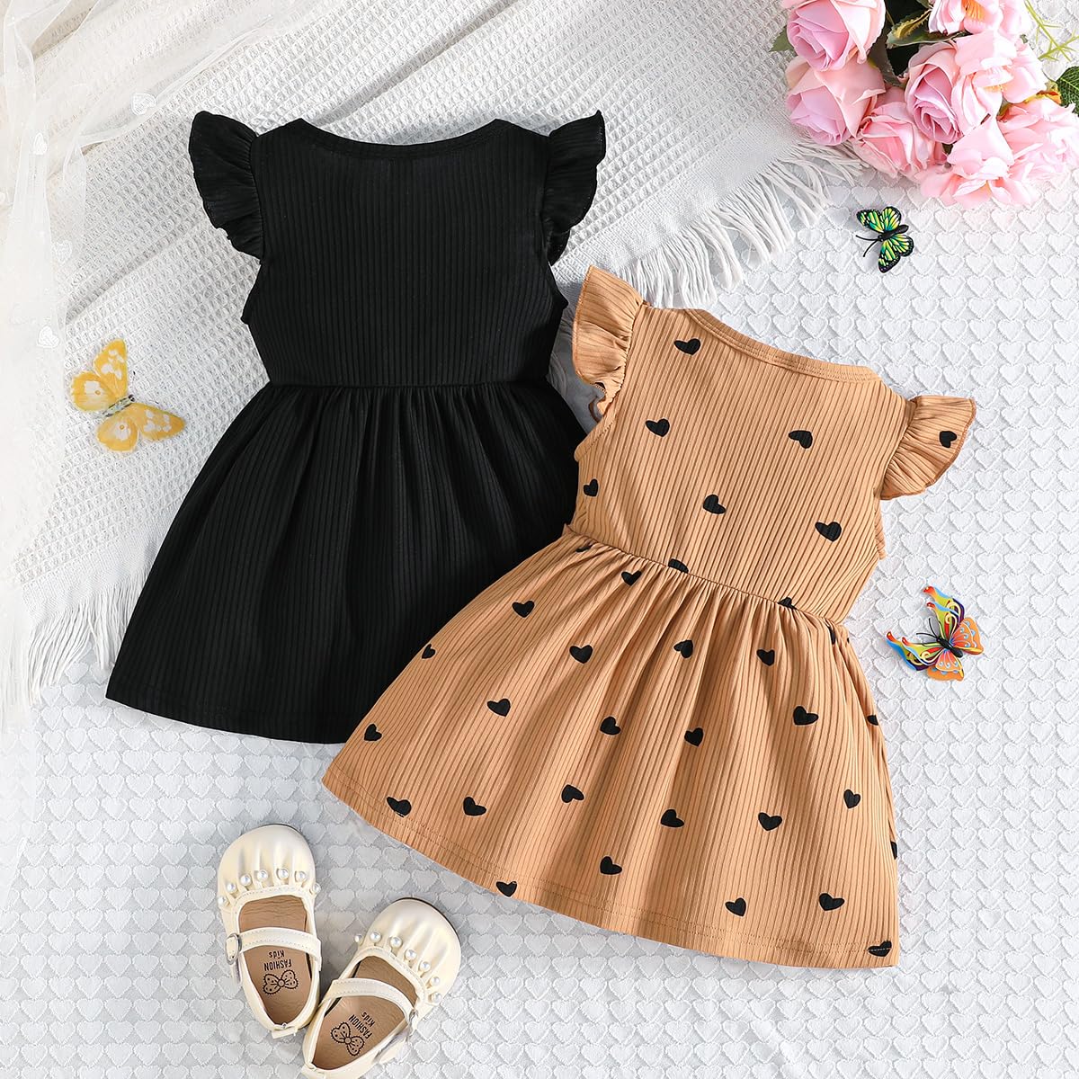 Baby Girl Dress Butterfly Print Bowknot Ruffle Sleeveless Summer Dress Cute Polka Dot For Girls - 5