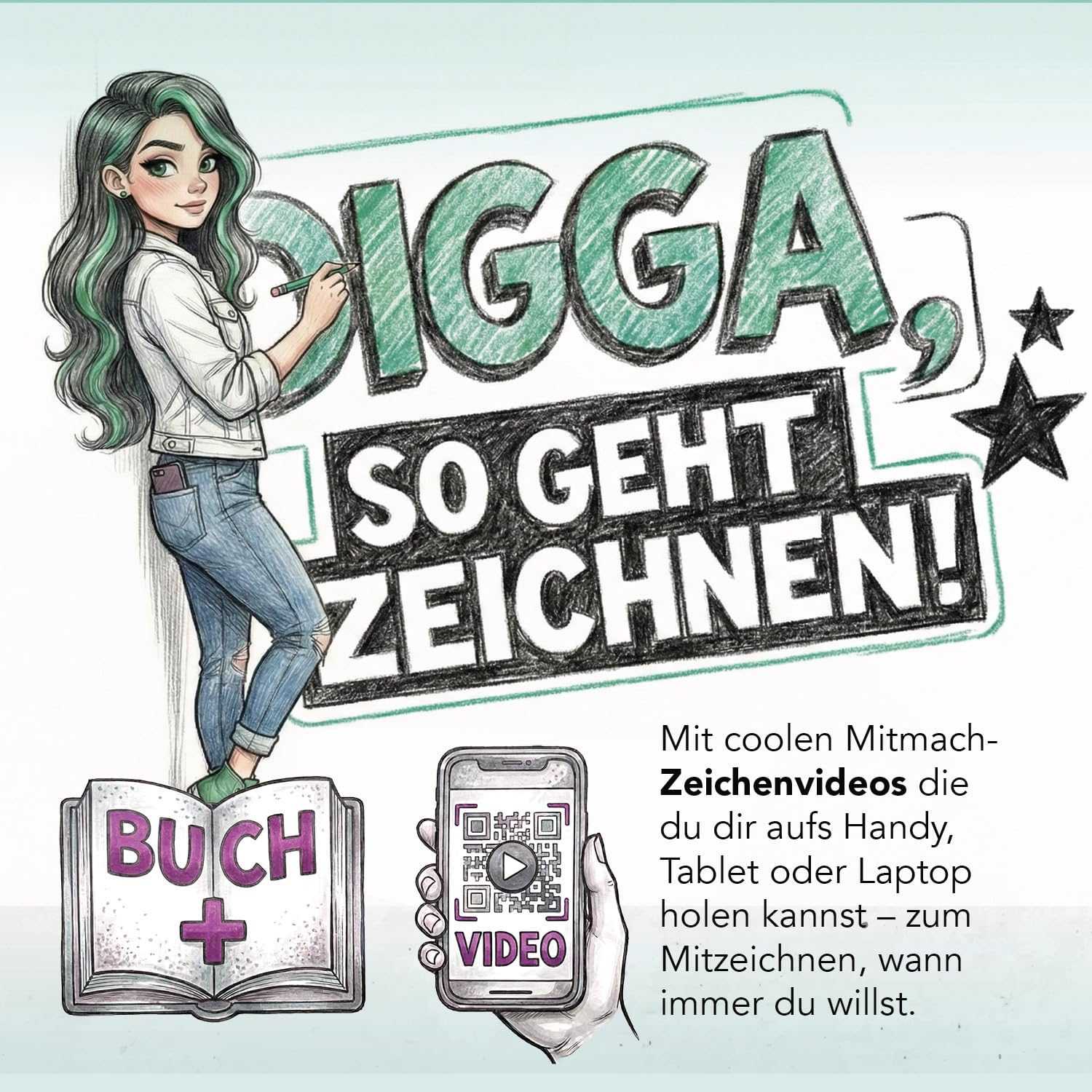 Digga, so geht Zeichnen lernen 2 – Next Level für Mädchen ab 12: Mitmach-Zeichenbuch mit coolen Schritt für Schritt-Motiven, Video-Anleitungen & Challenges (Digga-Zeichenbuchreihe)