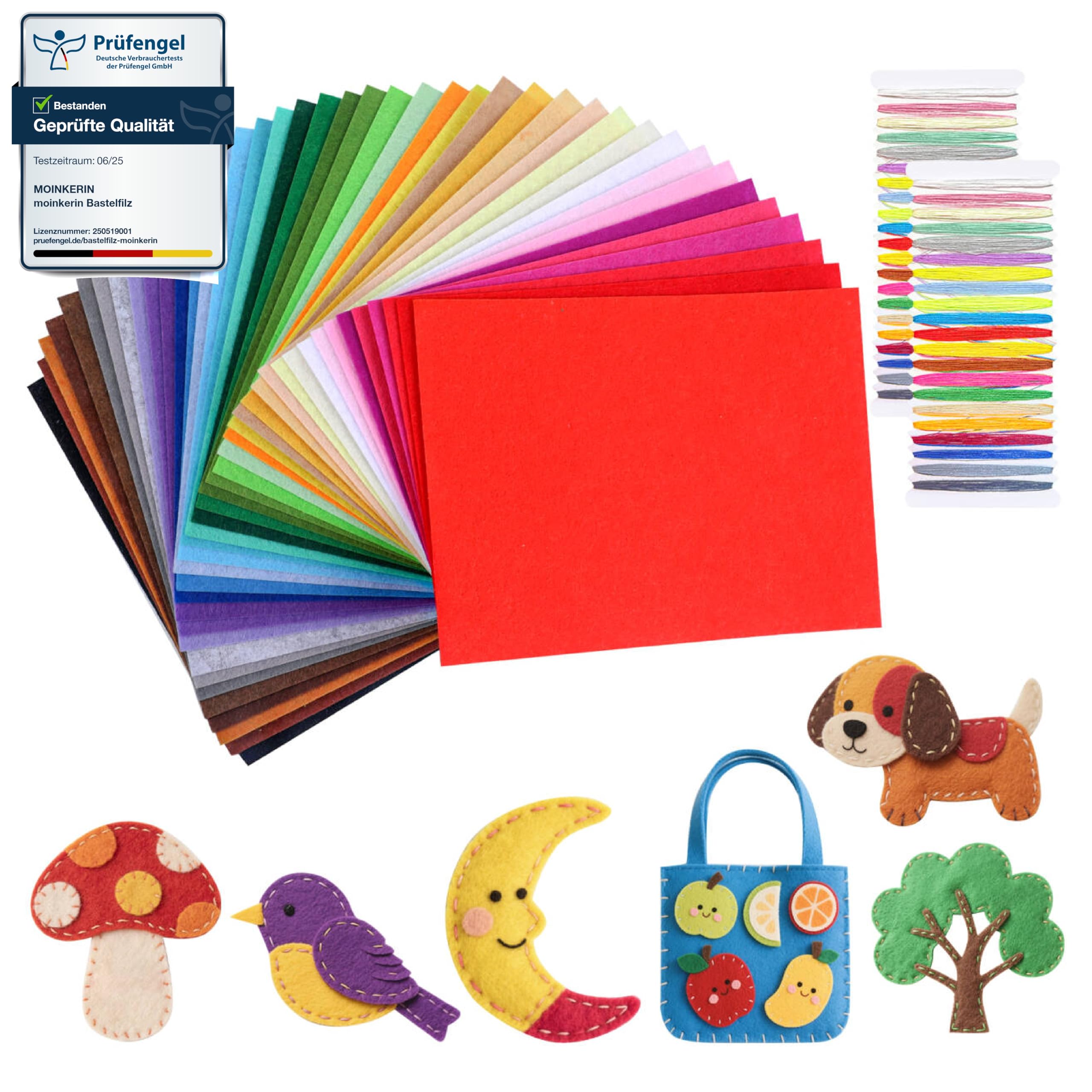Feutrine Loisir Créatif – 40 Feuilles De Feutre Rigide 1mm, 20x30cm, Avec Fil à Broder 21 Couleurs – Kit Tout-en-un Pour Bricolage