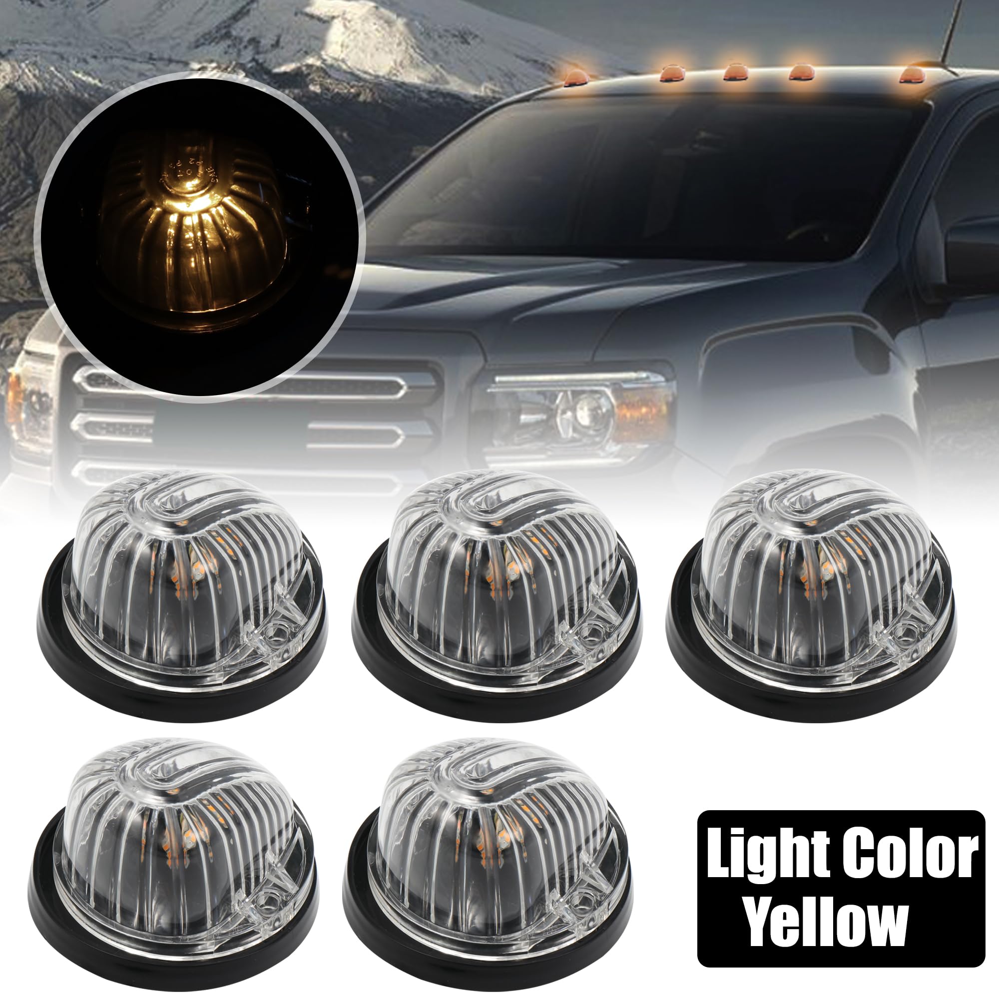 X AUTOHAUX 5pcs Top Cab Marker Light Roof Running Lamps Clear Covers Lens Yellow LED Light for Chevrolet C30 C20 K30 K20 1977-1986 for GMC C1500 1979-1984 1986