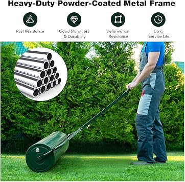 COSTWAY 17 Gallon Lawn Roller Push, Yard Roller Tow Behind a Tractor, Sod Roller for Garden Park Farm Turf (Green)