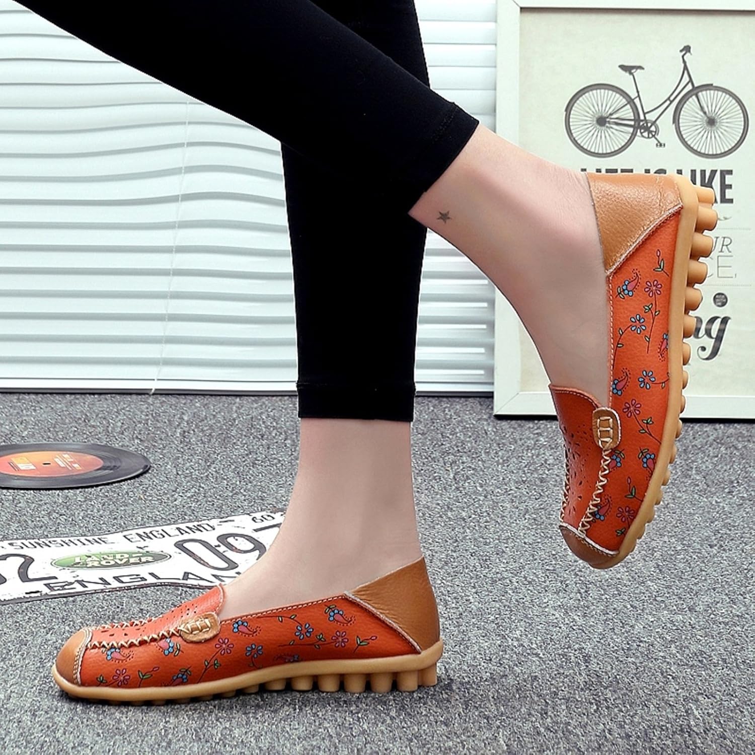 VenusCelia Women's Comfort Walking Boat Shoe 5 Orange Bloom (Cutouts)