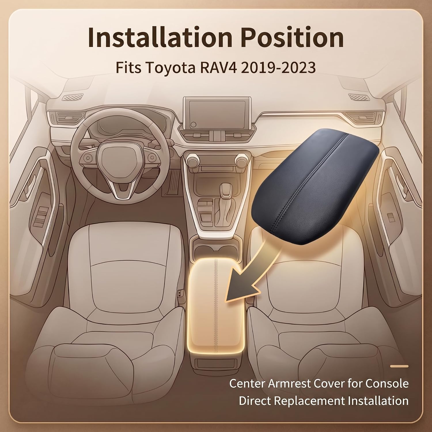 Center Console Lid Armrest Cover Replacement for Toyota RAV4 2019-2023, Premium Synthetic Leather Arm Rest Storage Box Lid, Compatible with RAV-4 Adventure Premium Hybrid (Black)