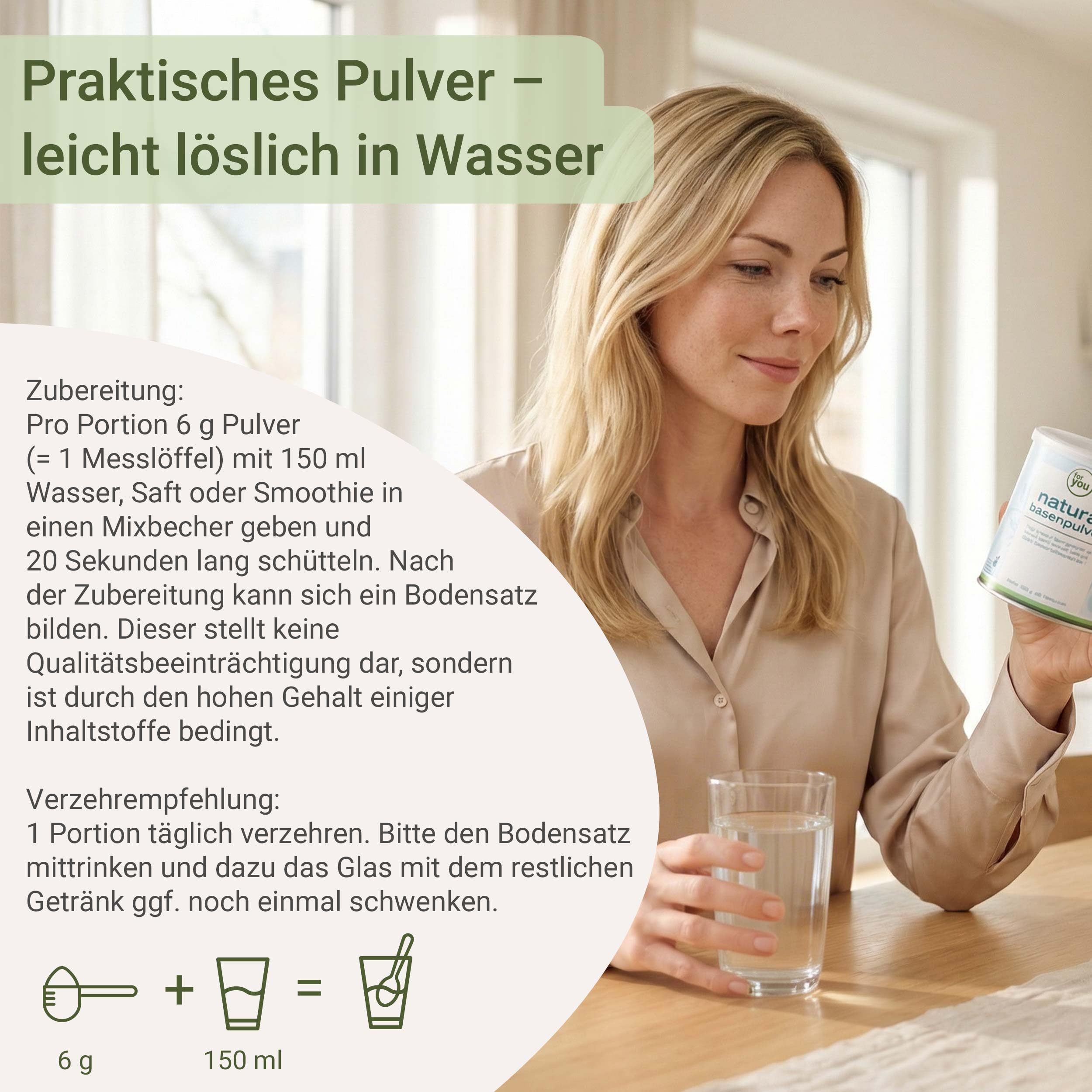 for you natural Basenpulver 360g - Basenpulver gegen Übersäuerung - 60 Portionen Basen Citrat - Mit Kalium, Calcium, Magnesium, Eisen & Zink ideal zum Basenfasten - zuckerfrei