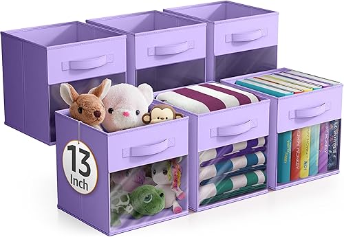 Miniatura 13 de Sorbus Contenedores de almacenamiento de 11 pulgadas con ventana transparente, 6 cestas plegables para organizar ropa, juguetes, libros, cubos de