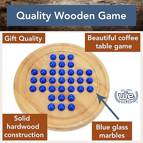 Miniatura 2 de WE Games Juego de solitario de mármol de madera maciza, juego de canicas de vidrio azul, juego de mesa de mármol, juegos de madera, juegos de mesa,