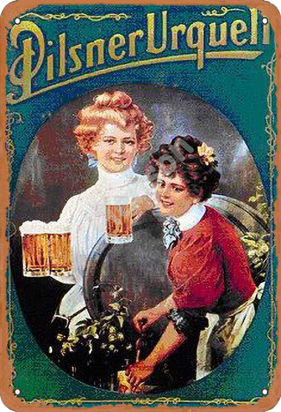 Henson Red Pilsner Urquell Beer Vintage Tin Sign Logo 12 * 8 Inches Advertising Eye-Catching Wall Decoration