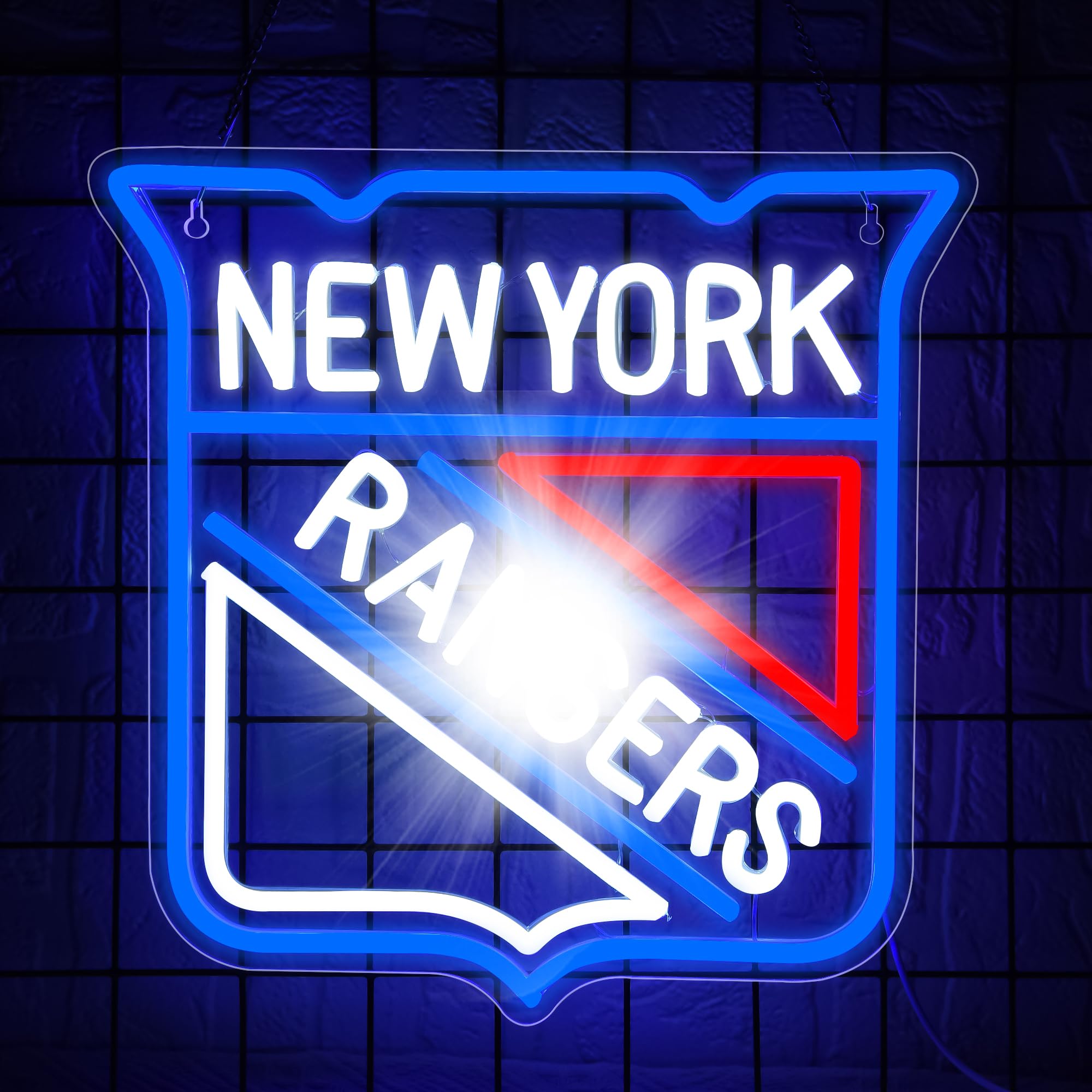 Ice Hockey Neon Sign Wall Decor Sports Neon Sign for Man Cave Hockey Player LED Light for Garage Decor Dormitory Bar Club Shop Wall Great Birthday Gift for New York Fans(ZKXD202)