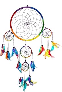 Pink Pineapple Grande Dream Catcher Bohemien Fatto a Mano: Acchiappasogni Etico da Appendere Arte da Parete con Piume Arcobaleno e Perline con Tradizionale Disegno all'Uncinetto- (22 x 60 cm)