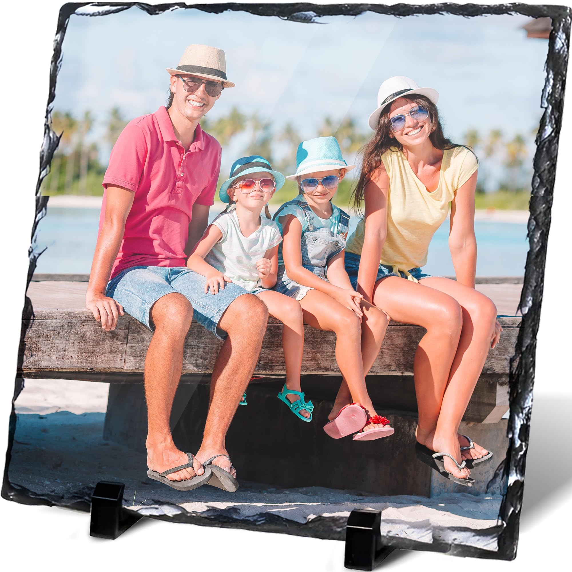 Personalised Photo Slate 20 x 20cm with Stands - Custom Rock Slate Gifts