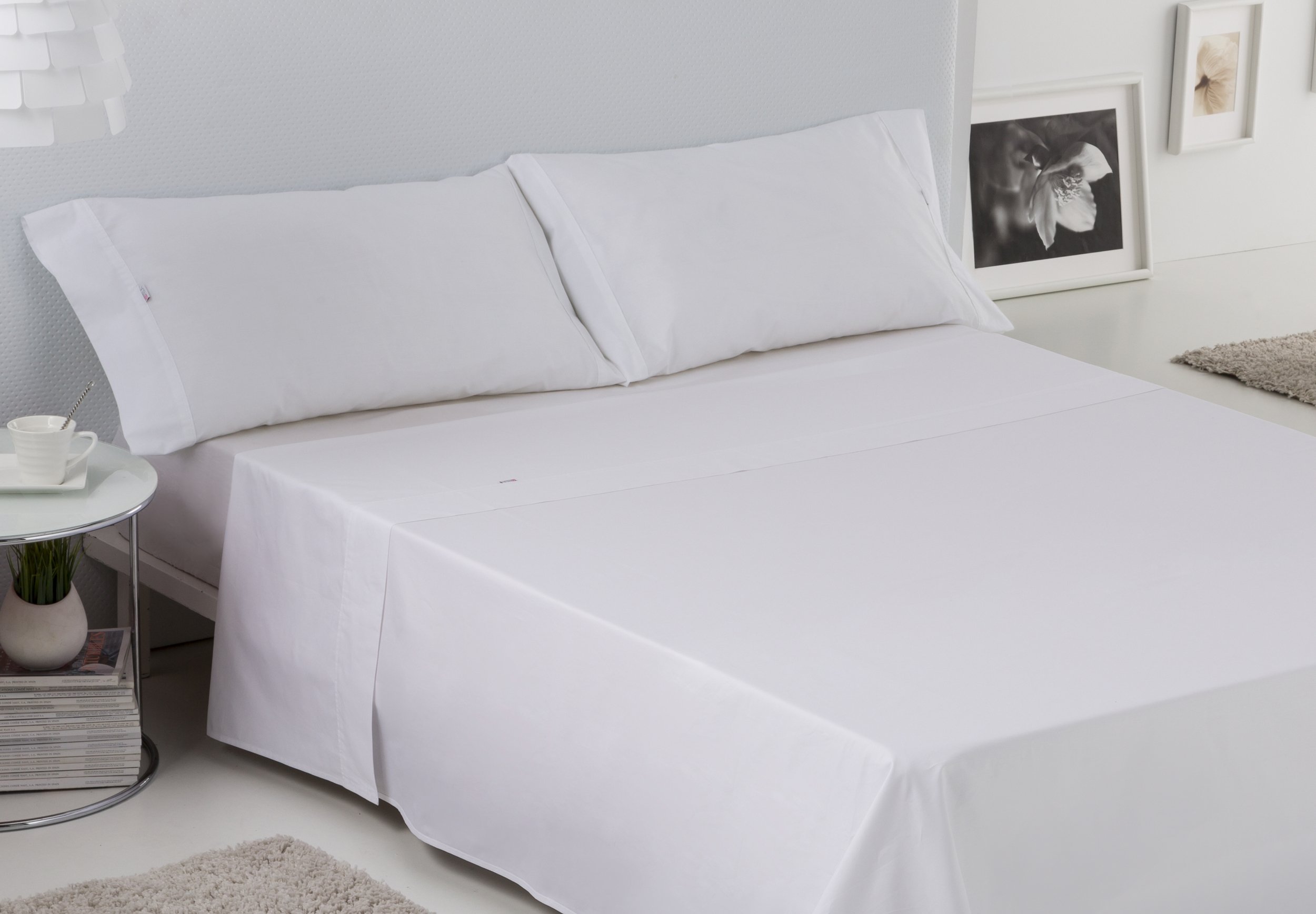 Juego de sábanas color blanco Cama de 200 (4 piezas) - 100% algodón - 200 hilos