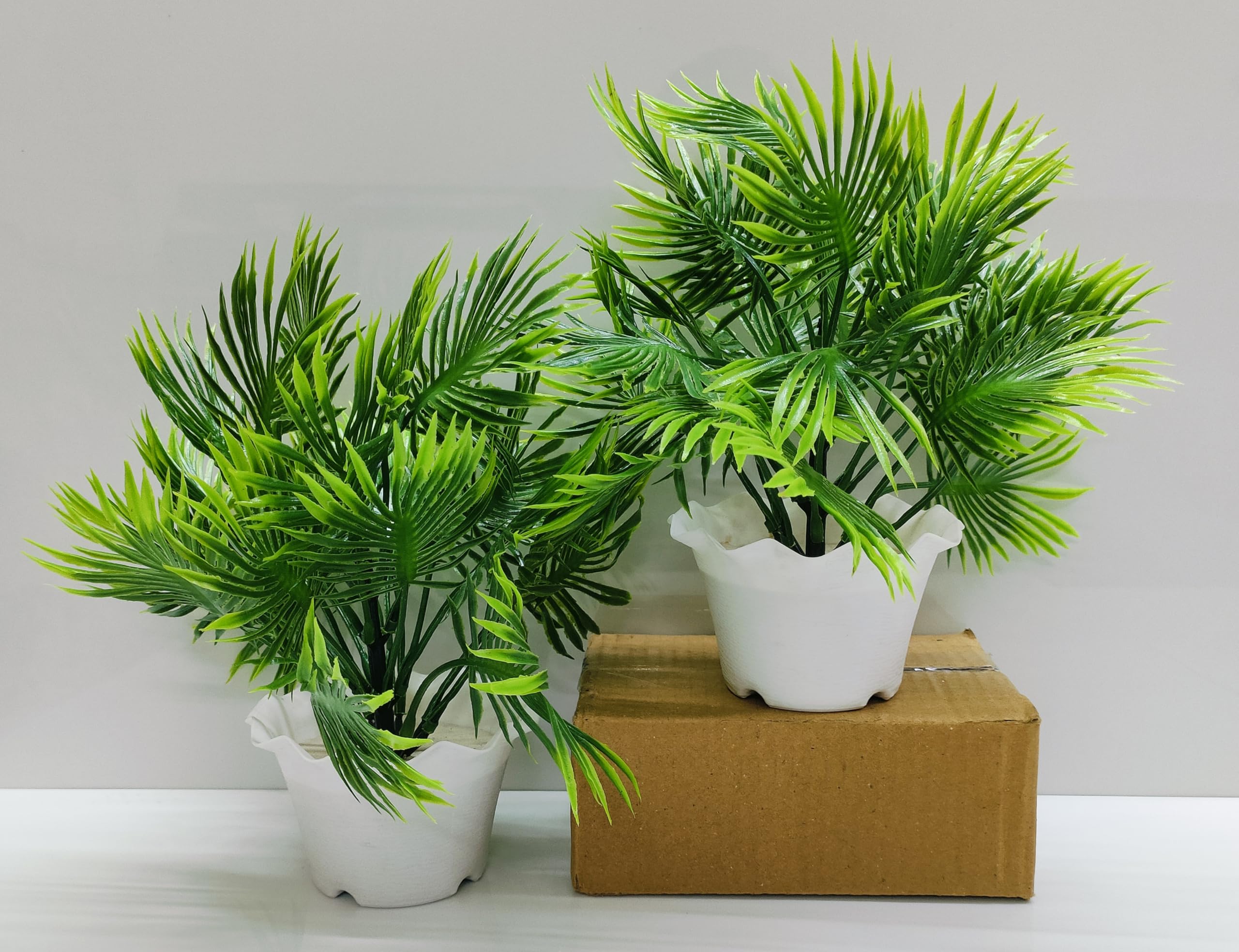 ADIRSA Artificial Palm Leaf Plant with White Pot Bonsai Potted Plastic Faux Green Grass Fake Topiaries Shrubs for Home, Garden and Office Decor[ Set of 02 ] (B0CYGPXZK5) Amazon Price History, Amazon Price Tracker