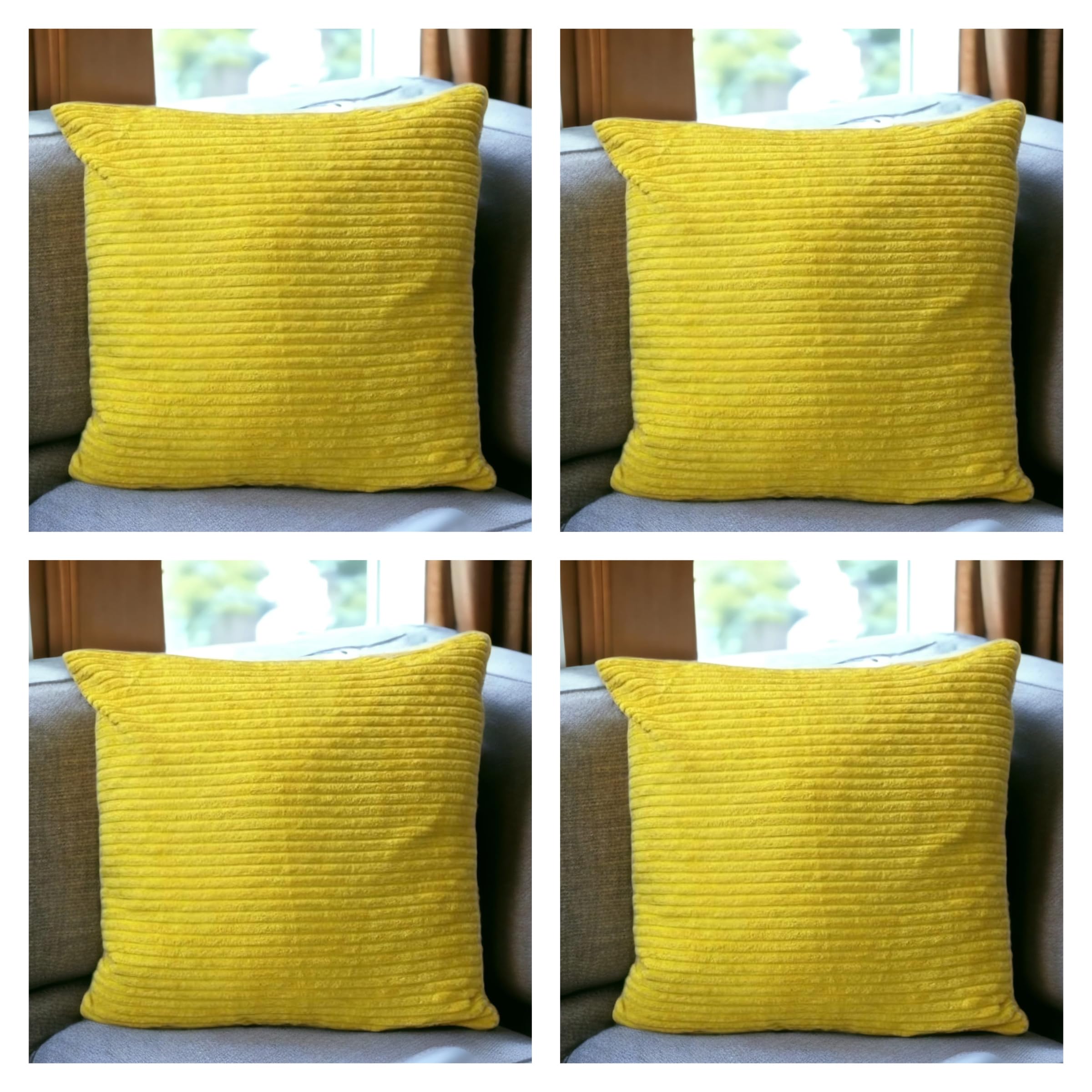 Seechoo Set of 4 - Corduroy Yellow Sofa Cushion Covers 45 x 45 cm Decorative Pillows, 45 x 45 cm (Pack of 4)