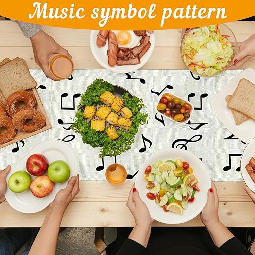 Miniatura 6 de Peryiter 4 piezas de camino de mesa musical de lino, notas musicales, camino de mesa de piano para decoración de fiesta de música, para jazz, boda,