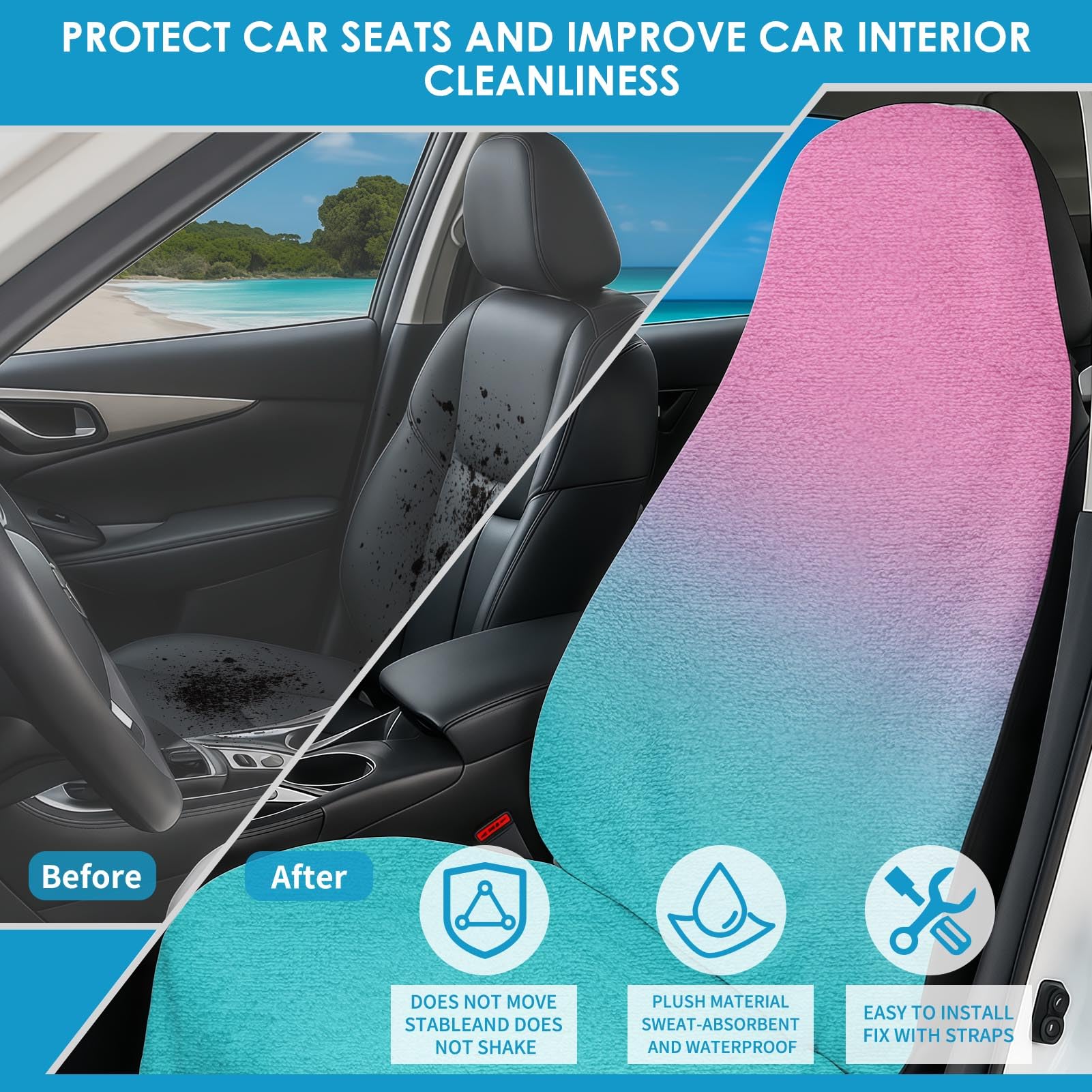 ZIMISI Sweat Towel Car Seat Cover - Universal Waterproof Non-Slip Protector (Blue) - View #6