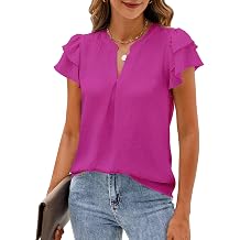 SimpleFun Chiffon Blouses for Women Elegant Ruffle Sleeve Solid Top Dressy Casual Purple Blouse Shirts M