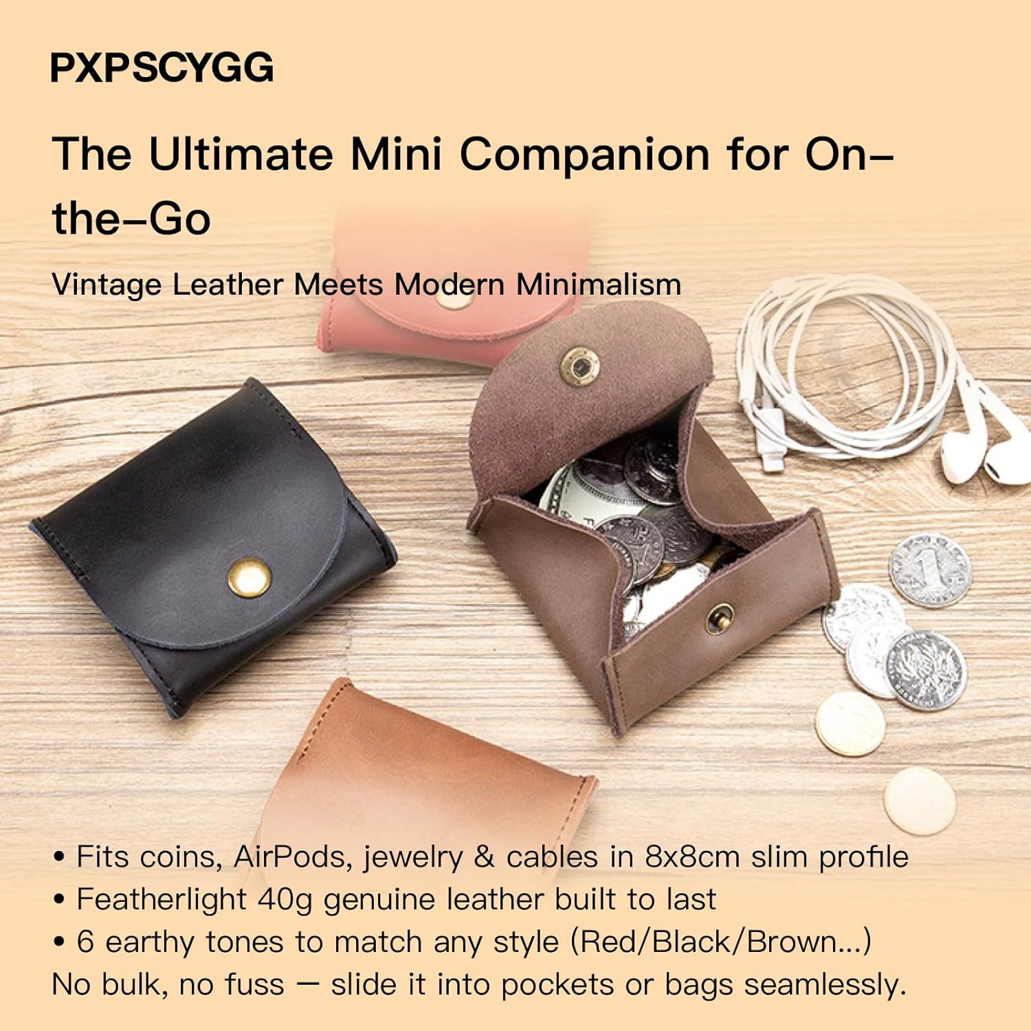 Rustic Leather Coin Purse – Handmade Mini Squeeze Pouch for Coins, Jewelry, Earphones | Snap Closure, Fashion Design, Ultra-Portable (6 Colors) – Gifts for Men & Women (Blue) - Image 2