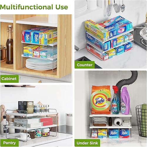 Miniatura 5 de Organizador de papel de aluminio y plástico expandible, organización y almacenamiento de papel de aluminio apilable de 3 niveles, organizador de