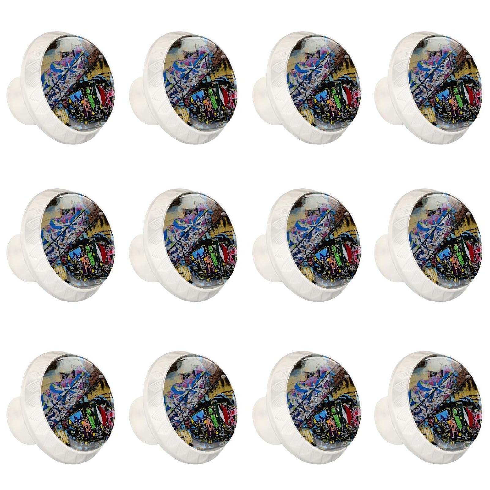 Boutons de placard de cuisine de style abstrait : lot de 12 poignées de meubles colorées