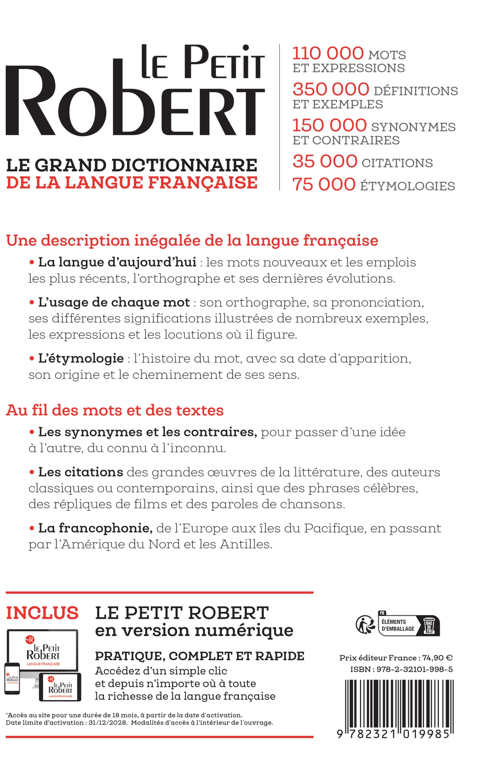 Dictionnaire Le Petit Robert de la langue française 2026 et sa version numérique