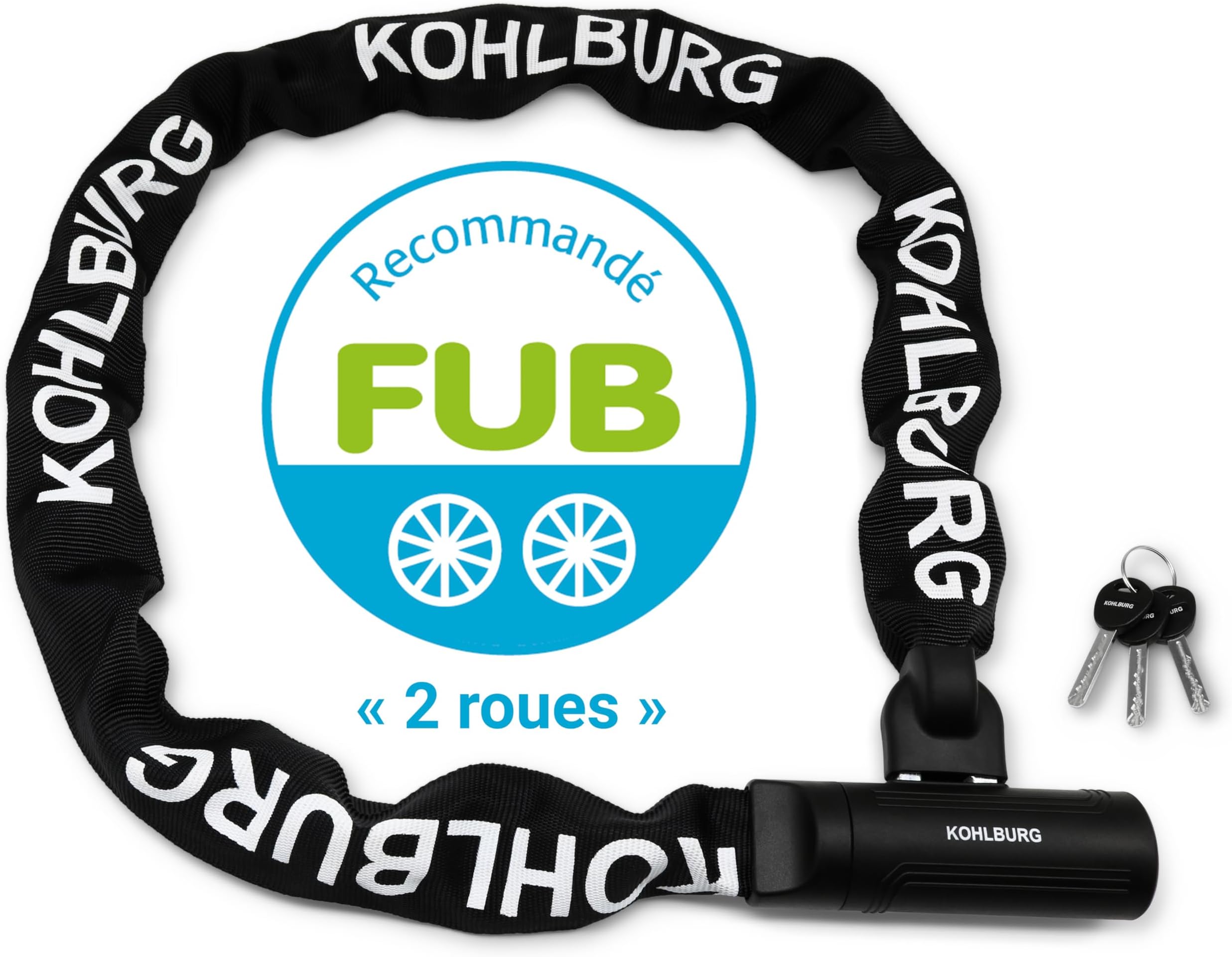 KOHLBURG Antivol Chaîne De Sécurité 120cm - Cadenas Vélo Épais Homologué FUB Pour Moto & Vélo Électrique