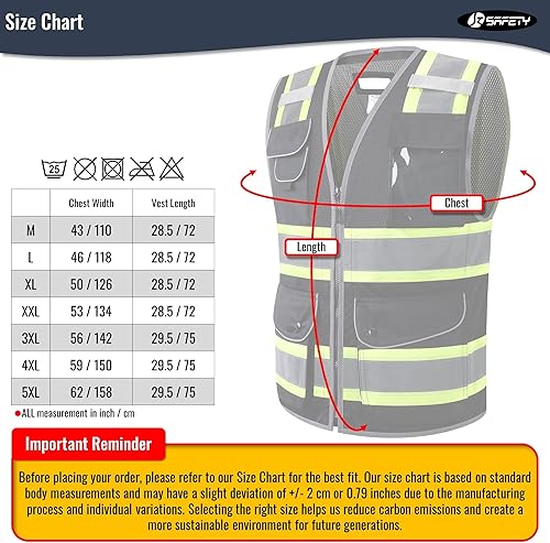 Miniatura 5 de JKSafety Chaleco de seguridad de malla negra de alta visibilidad con 11 bolsillos para hombres y mujeres, construcción reflectante de alta