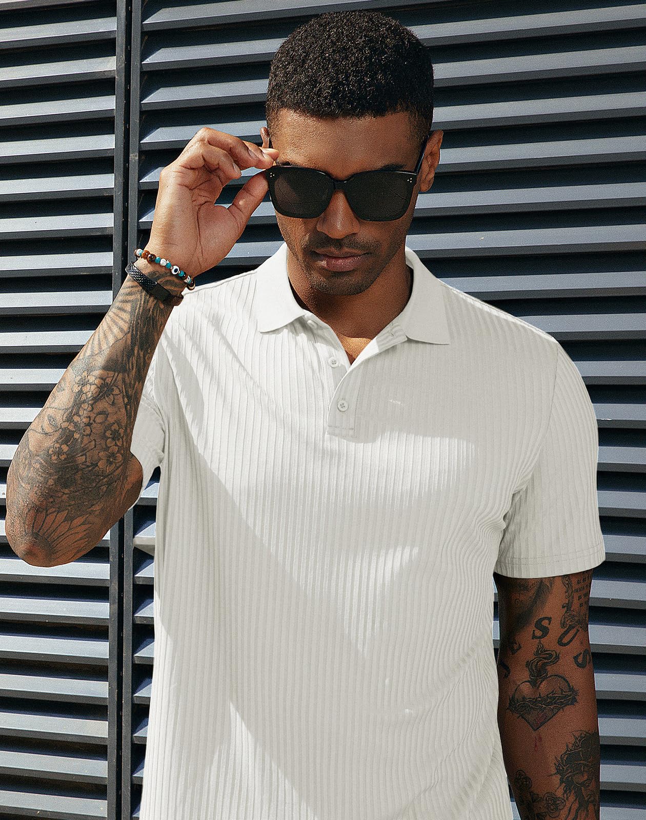 PJ PAUL JONES Polo de manga corta con textura para hombre, casual, sin arrugas, tejido elástico, para golf