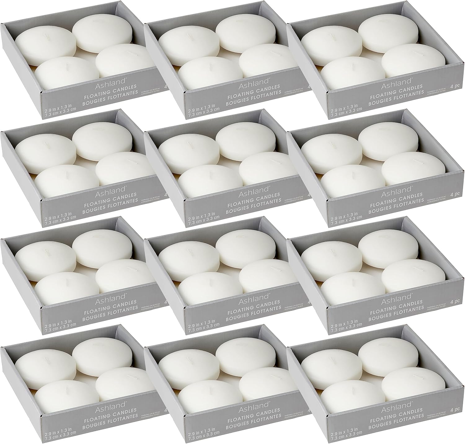 Ashland Basic Elements White Floating Candles, 12 Packs: 4 ct. (48 Total)