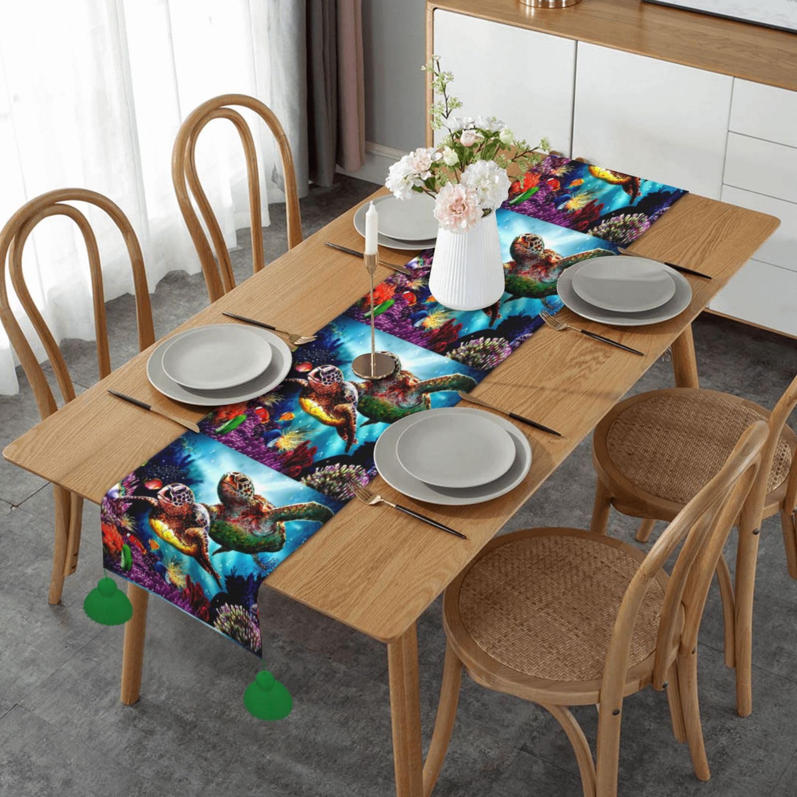 Chemin de table lin tortue de mer idéal pour vos repas d'Halloween en cuisine