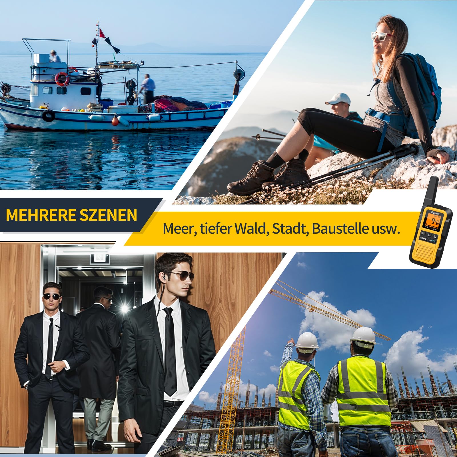 Gaswei G2Pro+ IP67 Wasserdicht Walkie Talkie FM Radio Hohe Reichweite | PMR 446 Profi Funkgerät Set mit VOX & SOS-Alarm,USB-C,Robust & langlebig ideal für Baustelle,Reisen,Camping & Outdoor