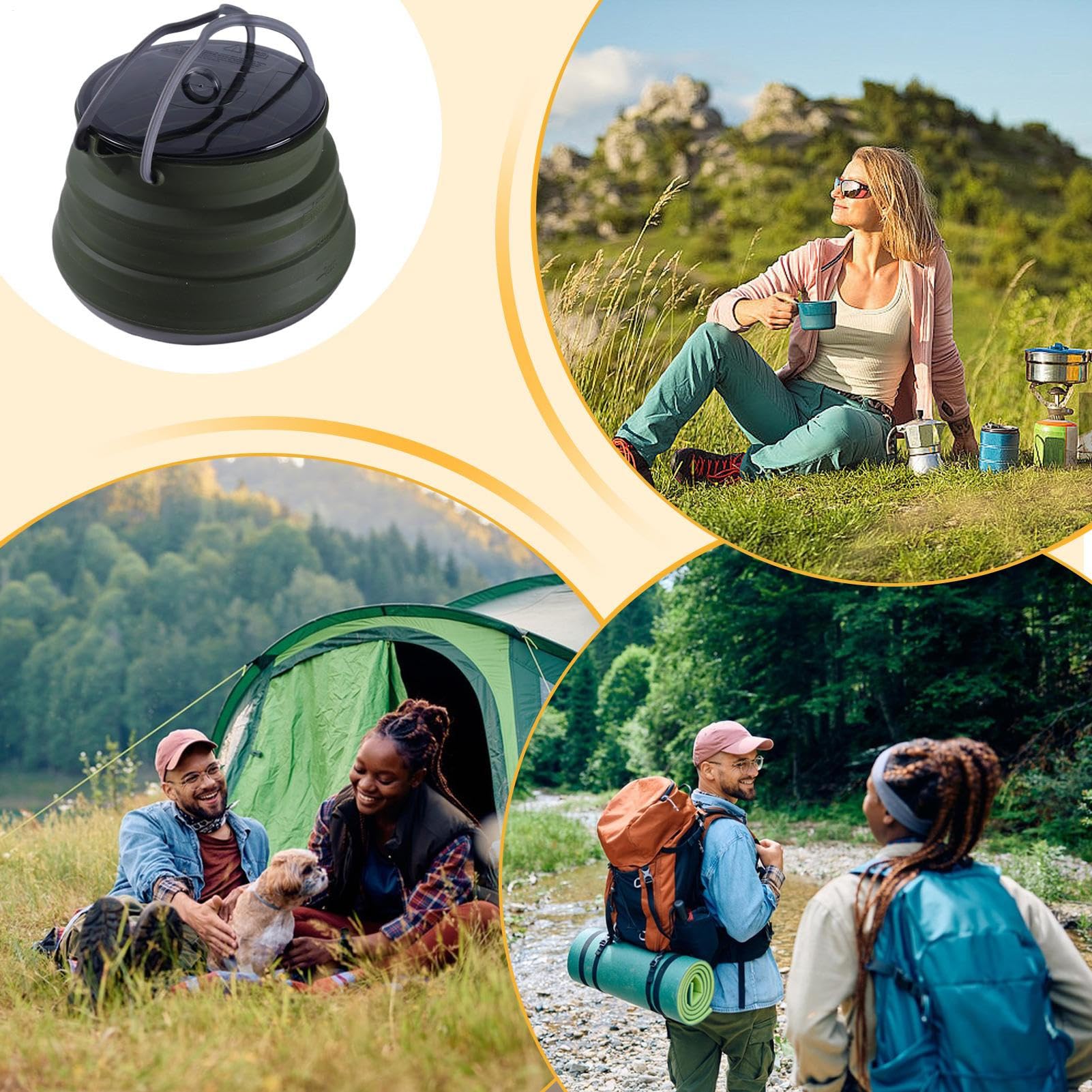 Bollitore pieghevole, 1,5 l, pentola pieghevole da campeggio per cucinare all'aperto, pentole resistenti al calore con grande capacità, funzione di ebollizione rapida, gadget da cucina per escursioni