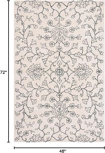 Miniatura 2 de Safavieh Jardin Collection JAR730Z - Alfombra de lana floral y viscosa hecha a mano de 4 x 6 pies color marfilnegro