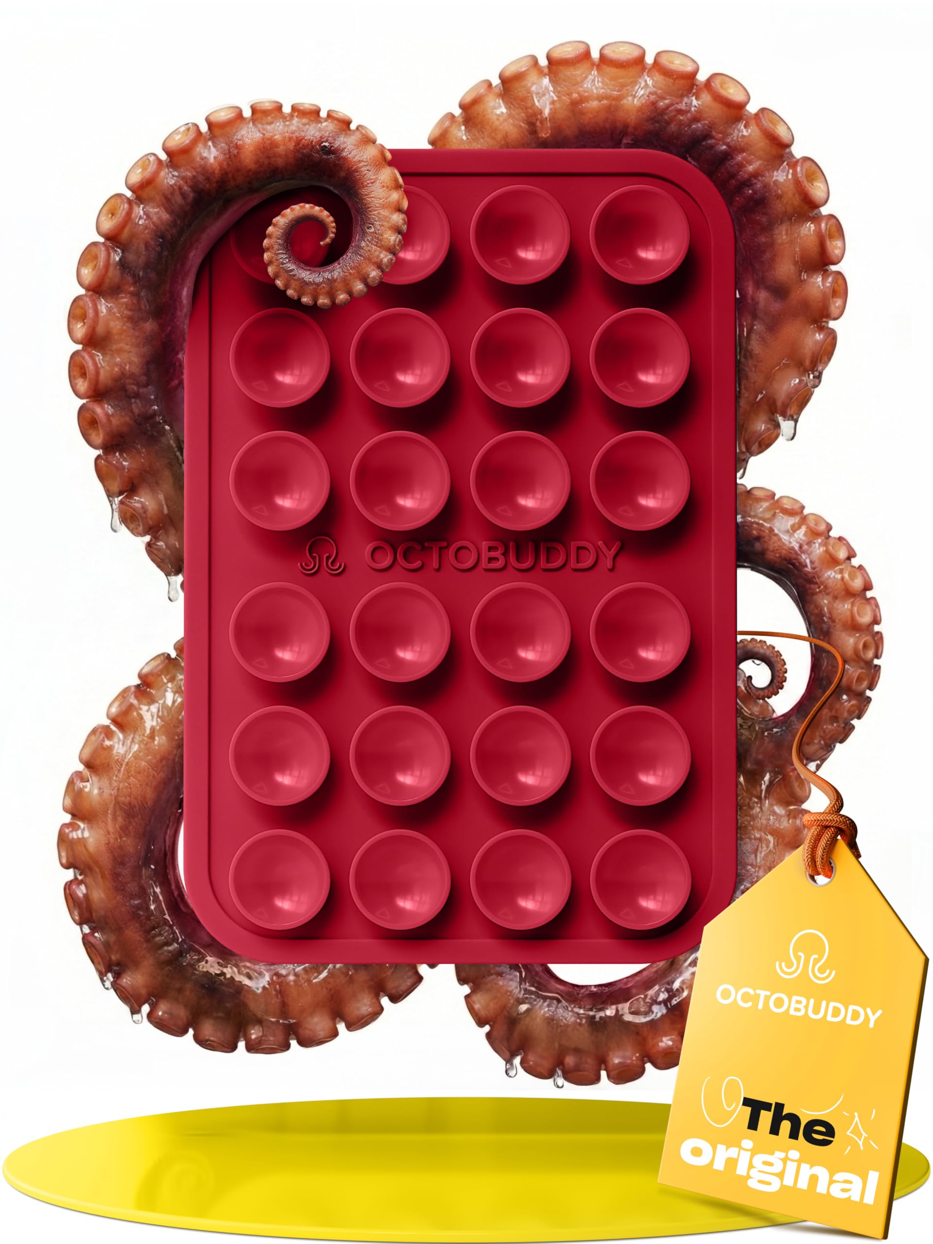 || OCTOBUDDY || Silicone Suction Phone Case Adhesive Mount || (iPhone and Android Cellphone case Compatible, Hands-Free Mobile Accessory Holder for Selfies and Videos) Fidget Toy (RED)