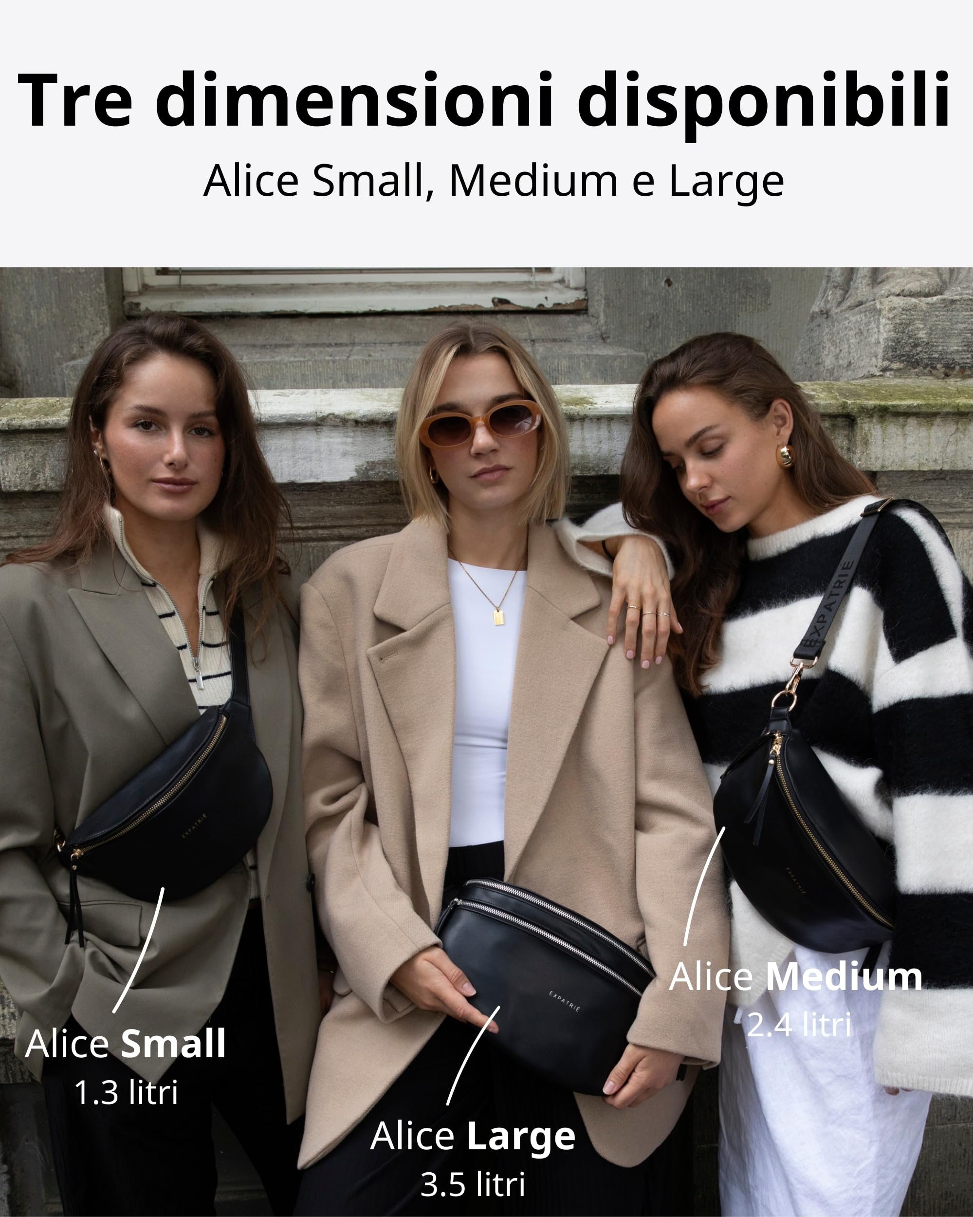 Expatrié Marsupio Donna Nero - Alice Small - Borsa per Festival, Viaggi e Uso Quotidiano In Pelle Vegana - Piccolo Borsello Elegante alla Moda - Impermeabile