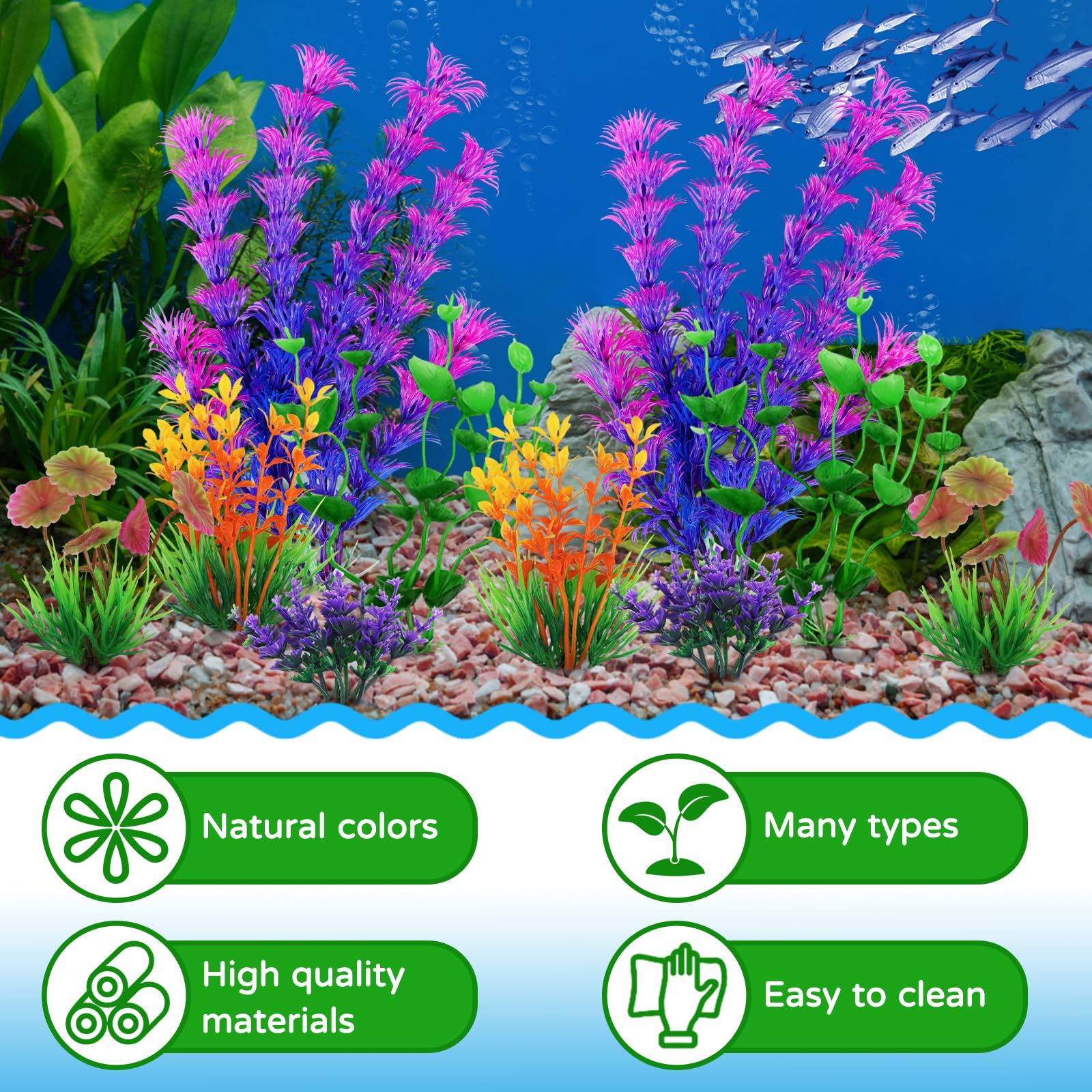 QUOZUO Aquarium-Dekorationen, 10 Stück bunte Aquariumpflanzen aus Kunststoff, Aquarium-Zubehör, Mini-Aquarium-Pflanzen, Aquarium-Dekoration