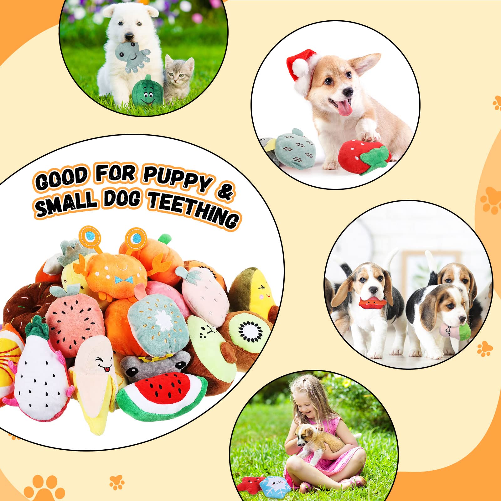 Hungdao Quietschende Hundespielzeuge für kleine Hunde, niedlich, Plüsch, gefüllt, Welpen, Kauspielzeug, Zahnspielzeug, Ostergeschenk zum Kauen, Reinigen und interaktives Spielen, 80 Stück