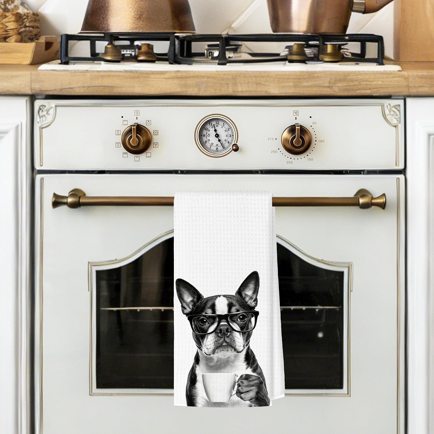 Funny Boston Terrier Kitchen Towels, Dog Kitchen Accessories, Dog Chef Gifts for Women Decorative Hand Towels for Kitchen Decor, Coffee Lovers Gifts Dish Tea Towel, 16x24 Inch