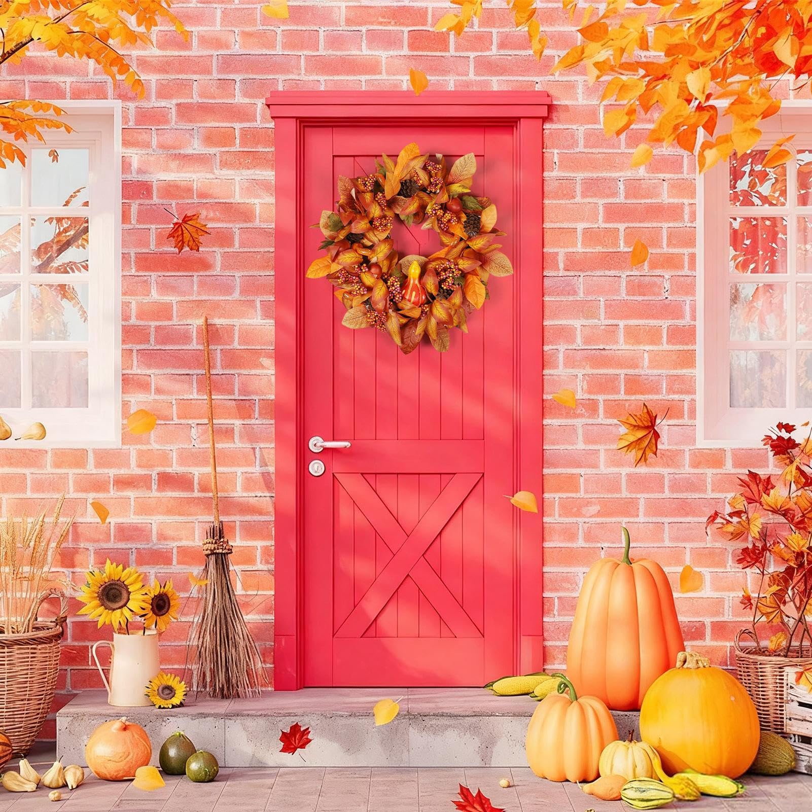 Herbstkränze für Haustür 50 cm Mit Kürbis Beeren Ahornblättern